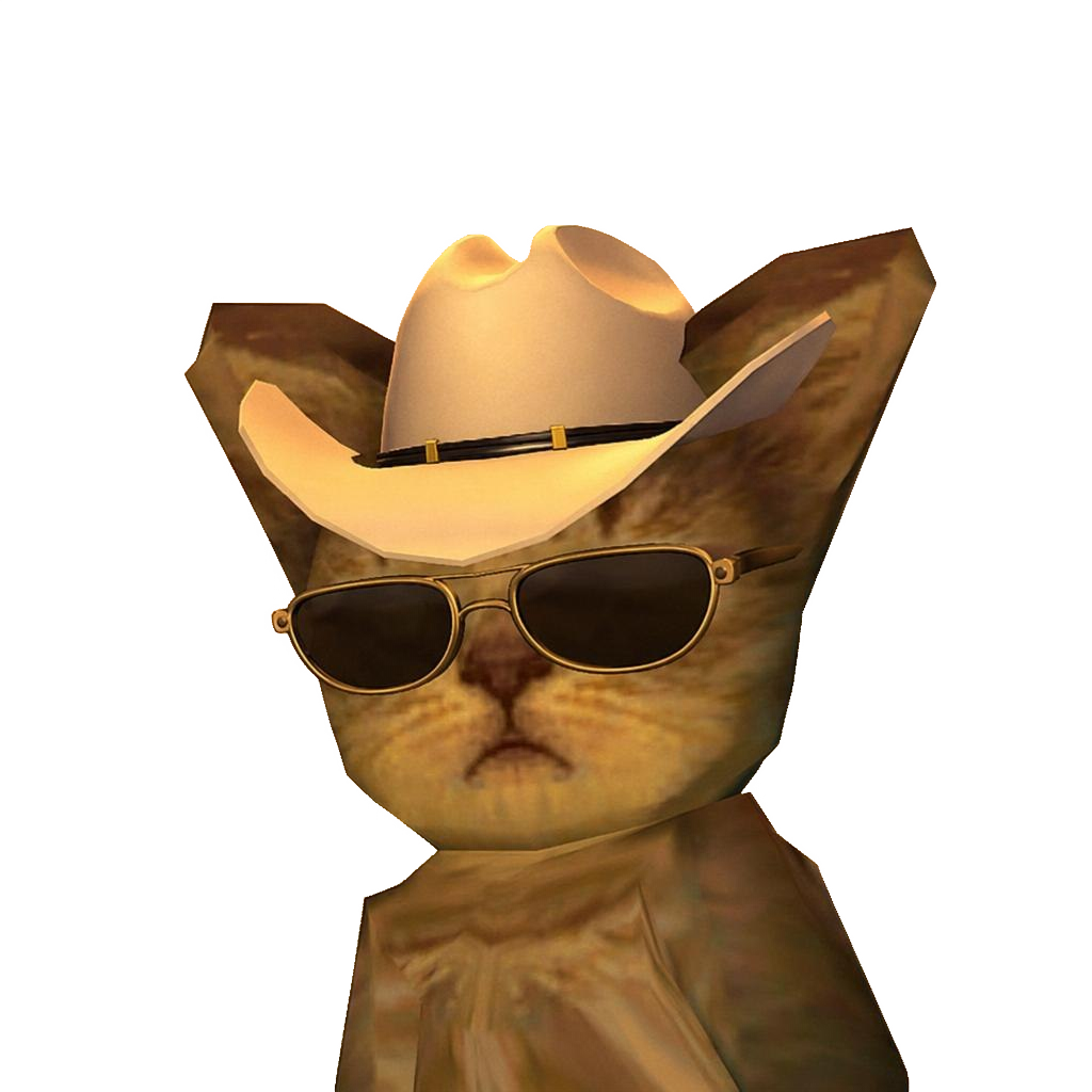 Catboy, a low-poly cat in a cowboy hat and sunglasses